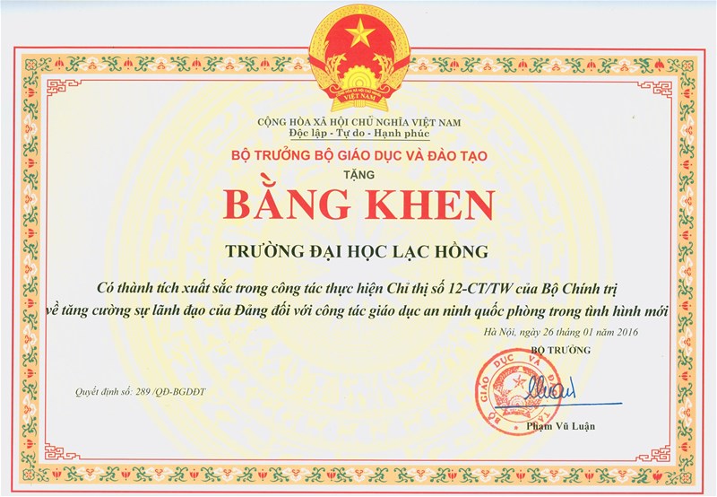 KHEN TẶNG CỦA BỘ GD&DT